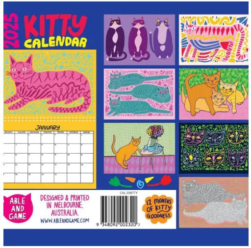 A2 size cat-themed wall calendar with monthly feline artwork on 200gsm paper