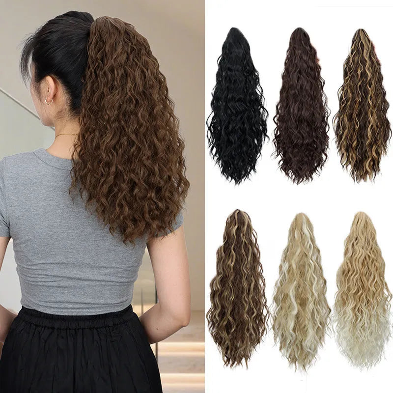 Synthetic ponytail wig with corn row curls and a hair clip, shown in colour 1B.