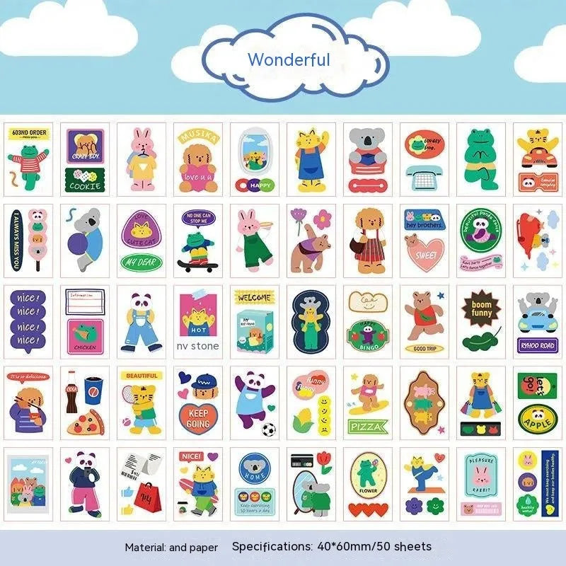 Japanese cartoon character paper stickers measuring 40x60mm with heart and lollipop designs