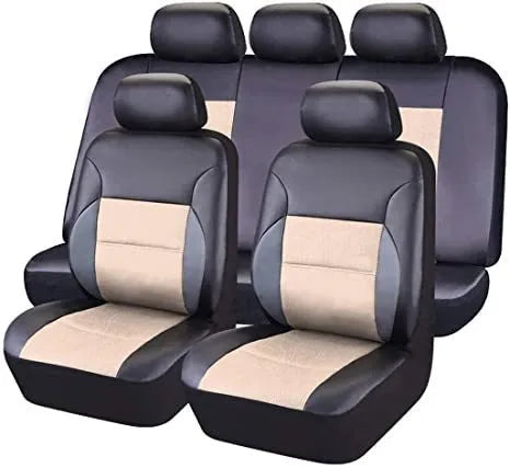 Artificial leather car seat covers in multiple colours with front seat, back seat, and headrest components