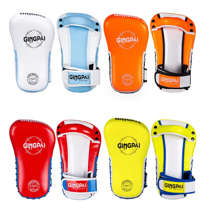 Pair of children's PU hanging boxing leg targets for combat training in red, black, white, blue, orange or yellow.