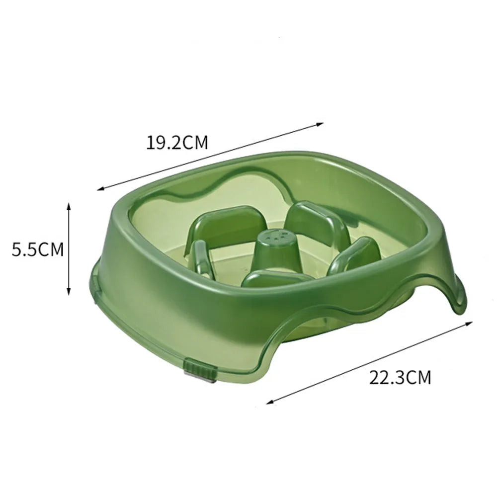 Plastic slow feeder dog bowl with maze pattern design in blue colour for anti-choking feeding