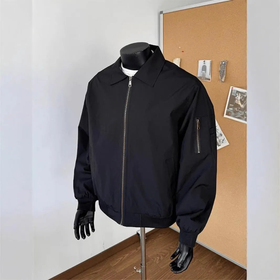 New high street fashion brand navy blue short baseball uniform jacket loose fit for teenagers