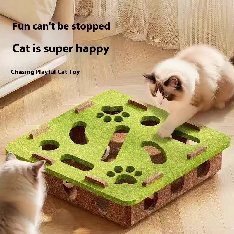 Green brown felt cat toy box with 30cm sides for scratching and play