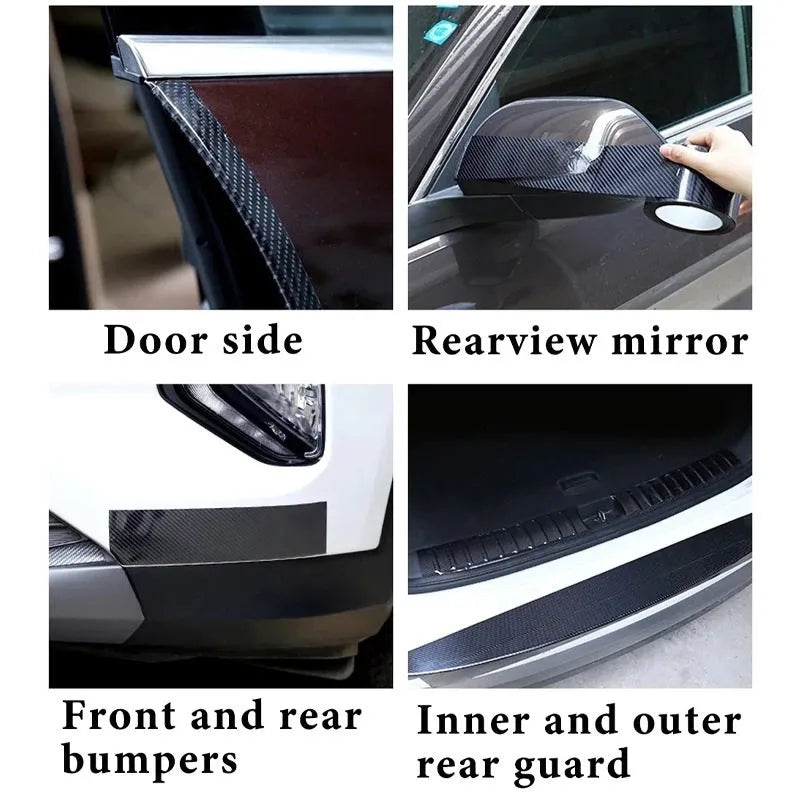 Carbon fibre pattern car door anti-collision strip in 3cm to 10cm widths and 3m to 10m lengths.
