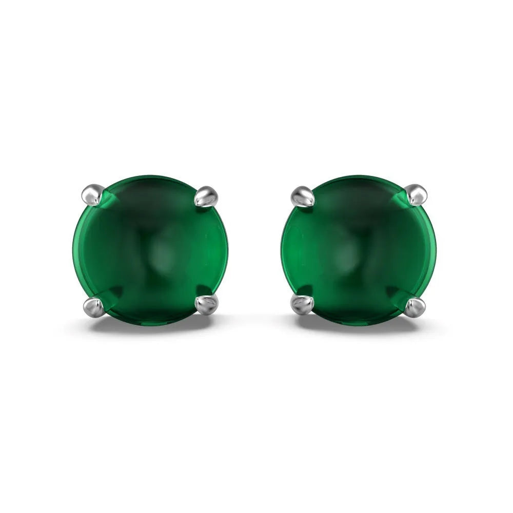 S925 sterling silver green chalcedony stud earrings with platinum electroplating and geometric round shape