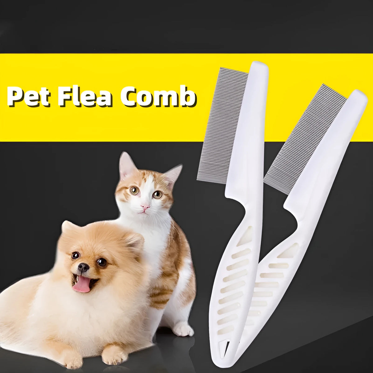 Flea comb for dogs and cats with handle, small 14cm or large 18cm, white blue black red