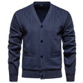 Men's plus size striped cardigan sweater with long sleeves and wool lining in brown colour.