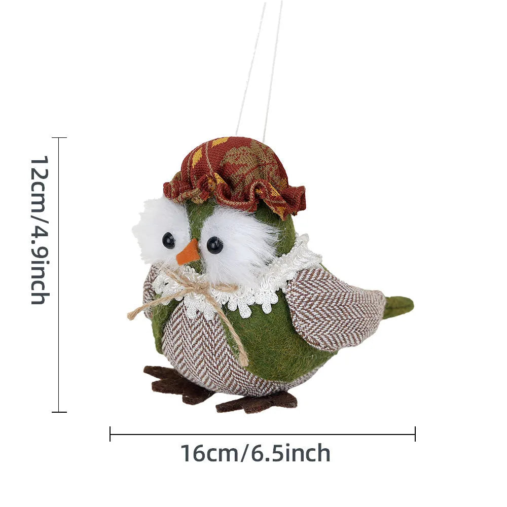 Orange and green harvest owl cloth pendant ornament for Thanksgiving window or desktop decor