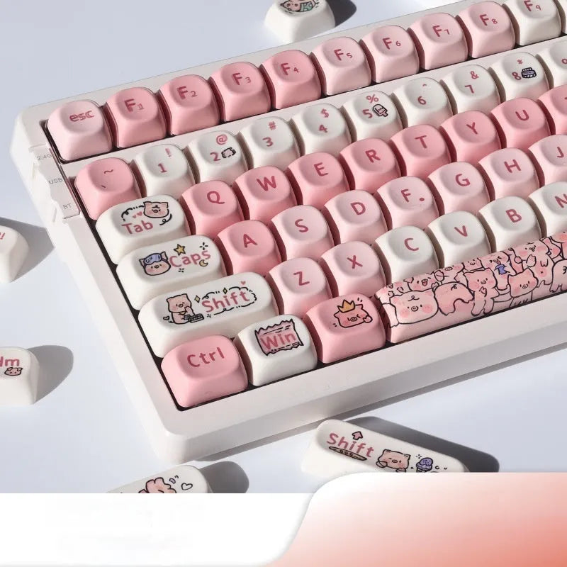 Pink fragrant pig design PBT key cap with five-sided sublimation printing for mechanical keyboards