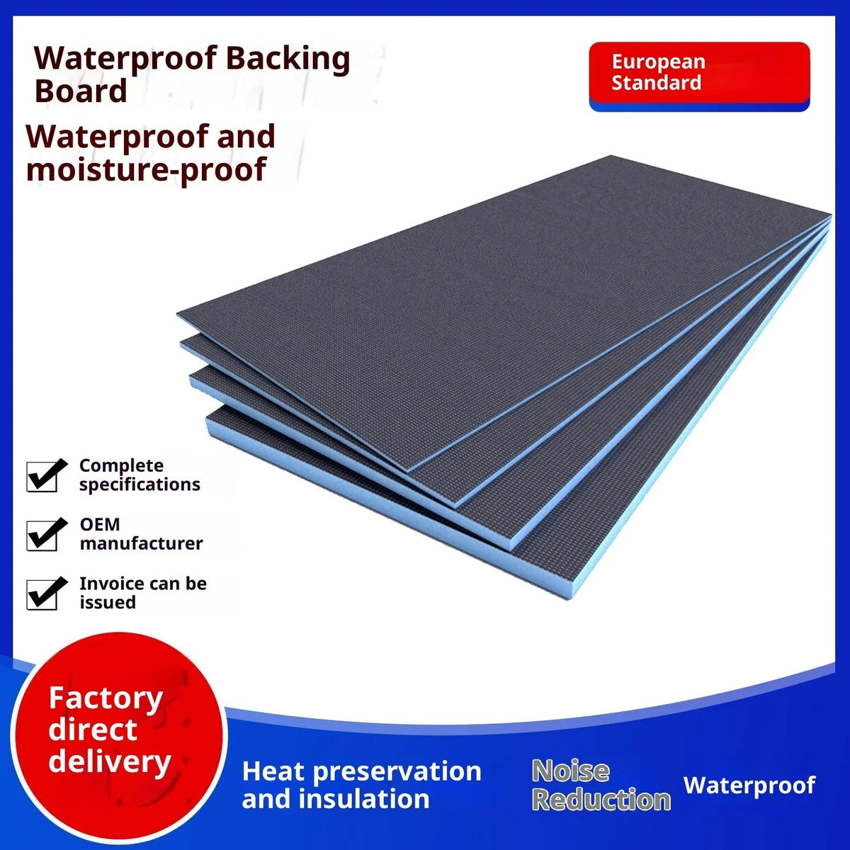 Waterproof backing board 1200x600mm Grade A rectangular moisture-proof heat shield panel for indoor use