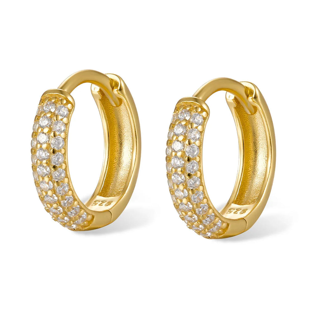 925 sterling silver circle ear clip earrings with inlaid zircon, wide face, 6mm 8mm 10mm, gold or white gold