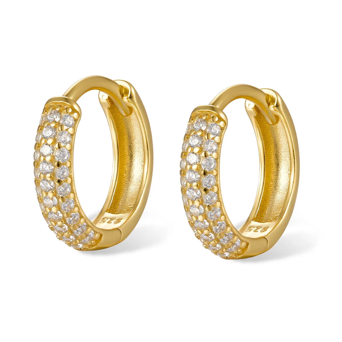 925 sterling silver circle ear clip earrings with inlaid zircon, wide face, 6mm 8mm 10mm, gold or white gold