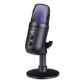 Black USB microphone with RGB lighting for computer and mobile streaming, gaming, and recording