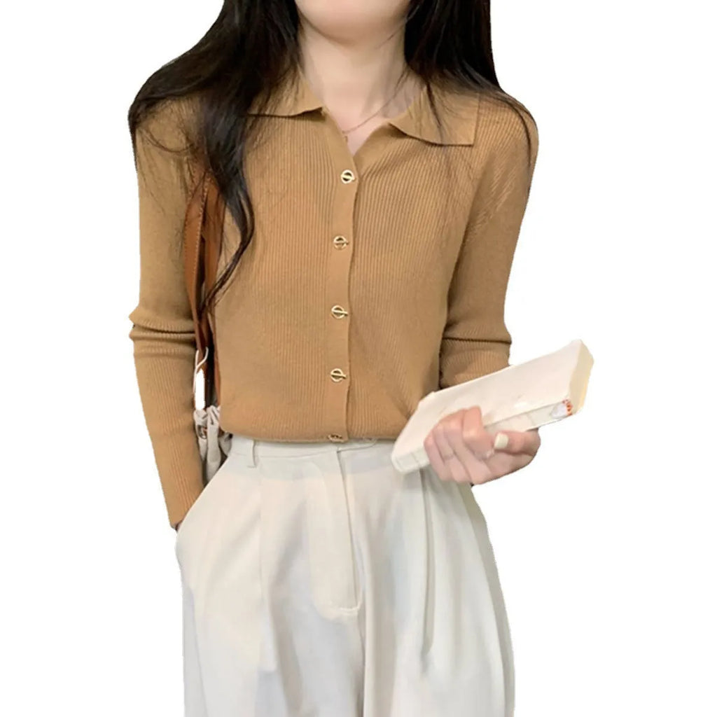 Beige viscose knitted cardigan top with long sleeves and loose fit free size design