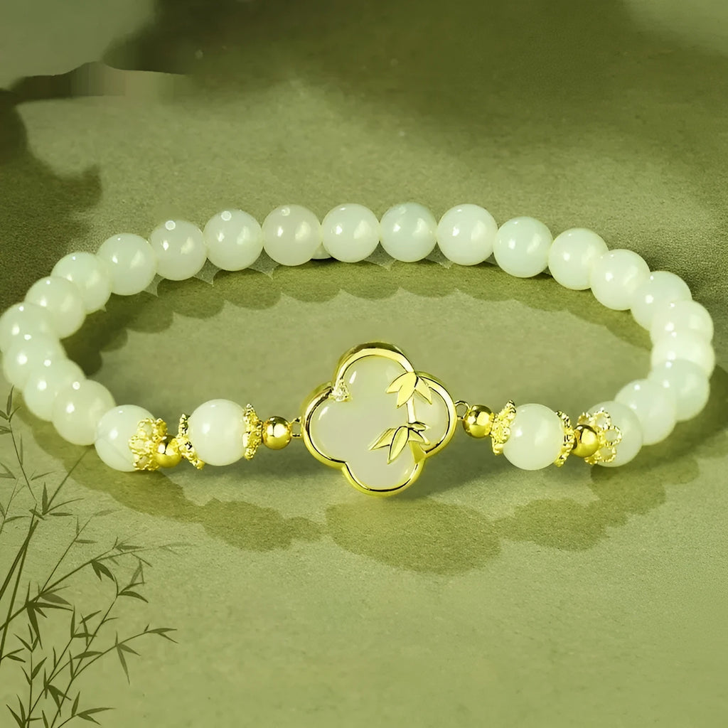 Hetian jade leaf bracelet, approximate 18cm, national style inlaid jade, random jade colour