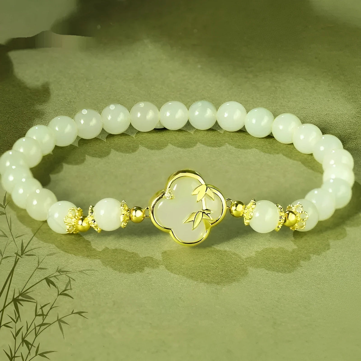 Hetian jade leaf bracelet, approximate 18cm, national style inlaid jade, random jade colour