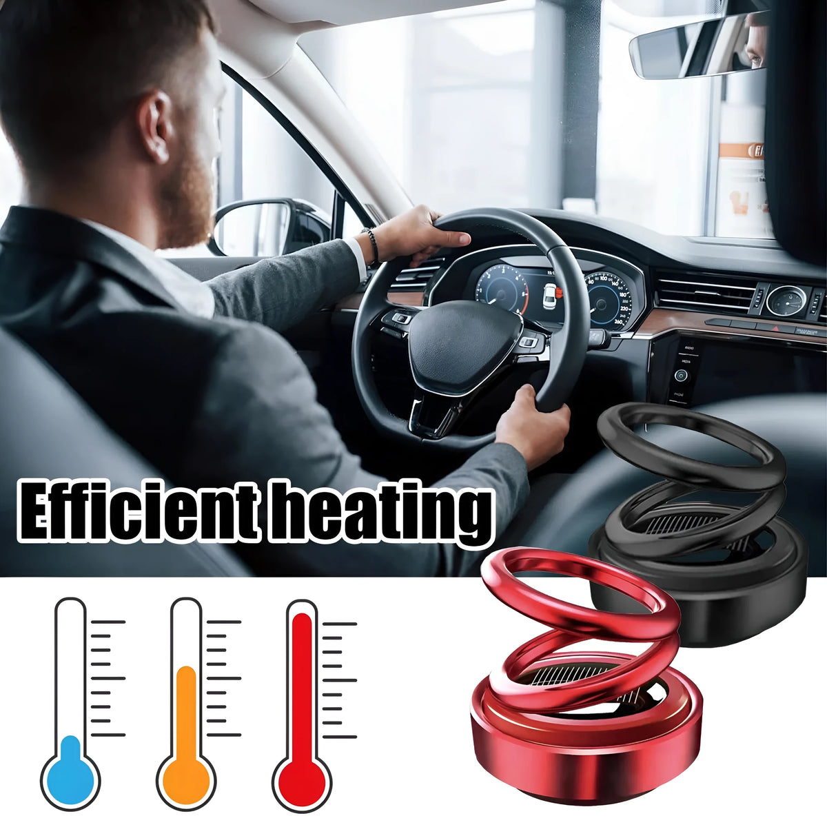 Portable miniature vibration radiator in black or red colour measuring 5.1cm by 6cm with open lid showing fragrant tablet compartment