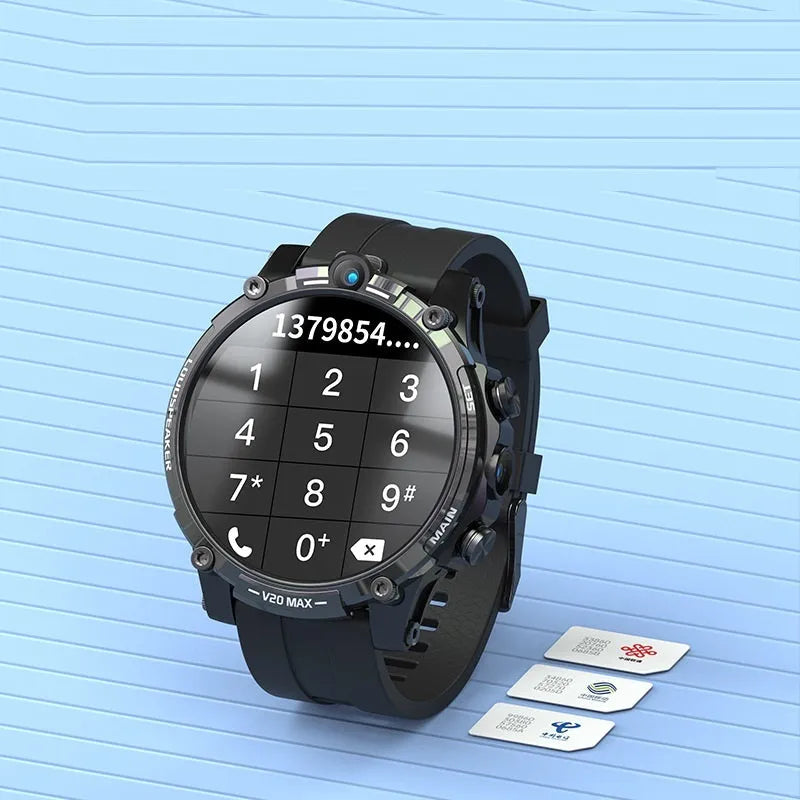 V20 smart watch with 1.6 inch 400x400 screen, dual camera, silicone wristband, 50.5mm case