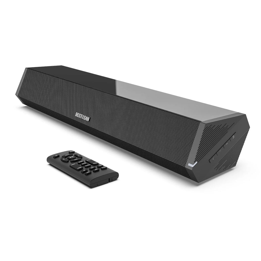 Black small wholesale echo wall soundbar bar TV speaker with 40W power and HDMI inputs, dimensions 420mm x 109mm x 72mm