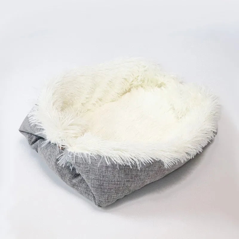 Grey pet blanket nest with fluffy surface and black non-slip base measuring 61cm by 51cm