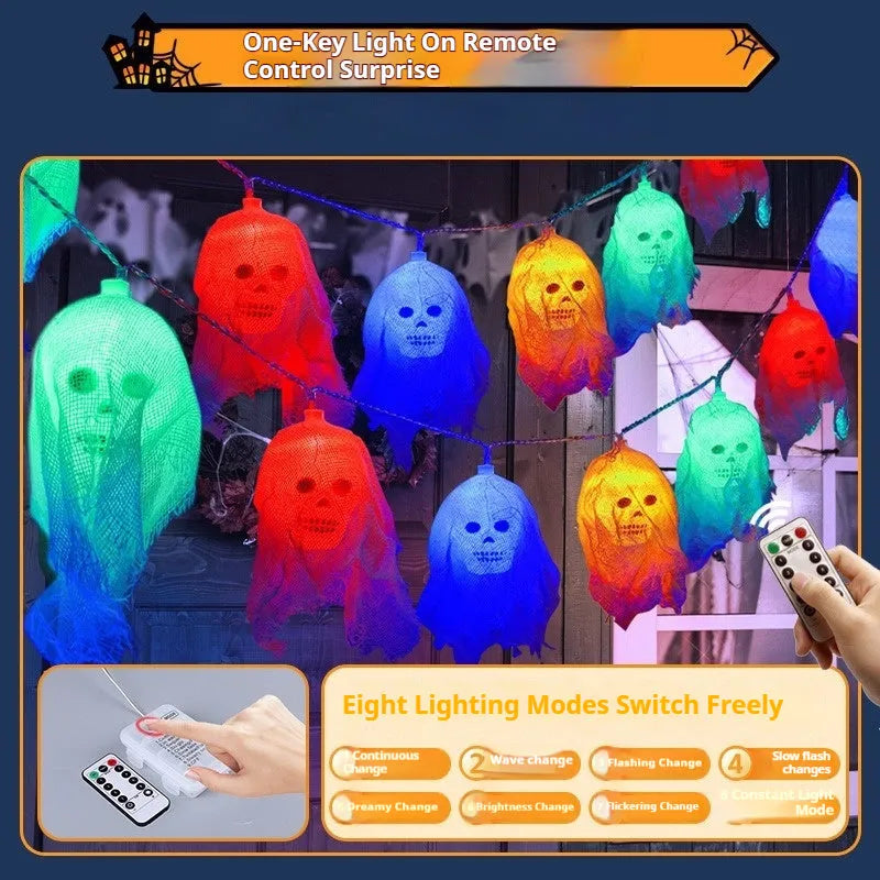 Halloween coloured lights strand for indoor wall decoration with battery box power supply