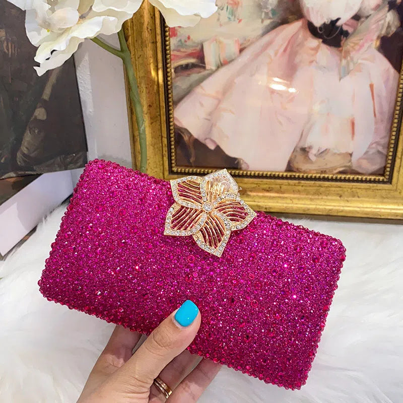 Rose red PVC crossbody bag with diamond inlay, single shoulder strap, and pillow shape for daily wear