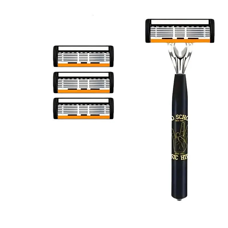 Black six-layer finger type manual shaver handle with multiple blade holder options