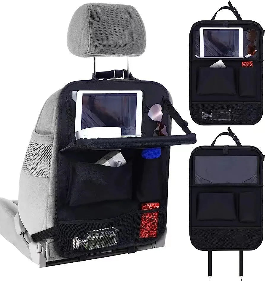 Black Oxford cloth car seat back buggy bag with hanging straps and storage pockets