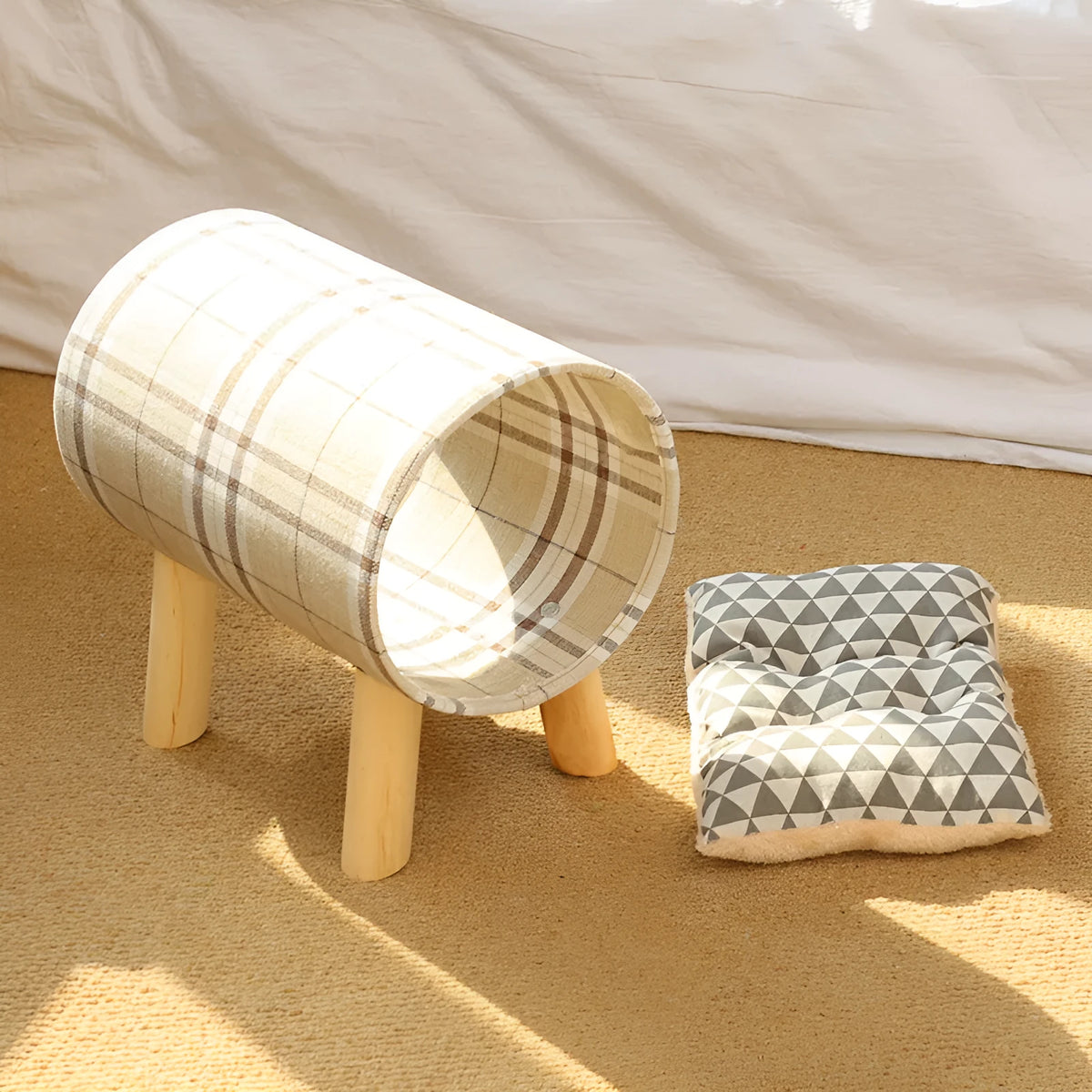 Poplar wood and linen pet bed hammock in photo colour, 400x260x380mm, for cats and small dogs
