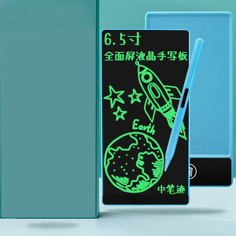 Blue LCD handwriting board with 6.5 inch screen and stylus for arithmetic practice
