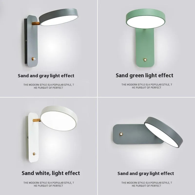 Nordic rotatable iron bedside wall lamp in grey with compact 26x25cm shade