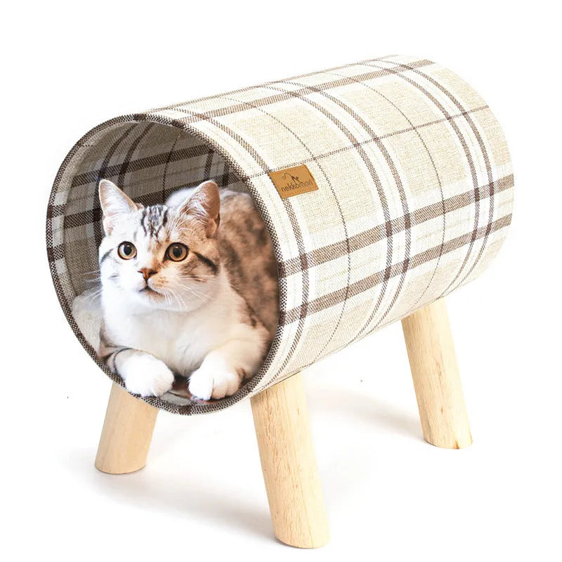 Poplar wood and linen pet bed hammock in photo colour, 400x260x380mm, for cats and small dogs