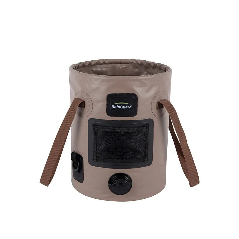 Portable folding fishing bucket in various colours with 25-litre capacity and foldable design
