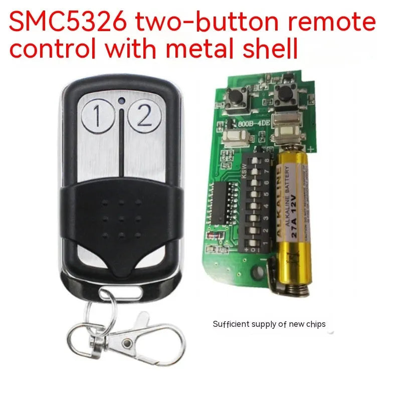 Black plastic two-key dial remote control handle with SMC5326 chip, 330MHz or 433MHz, 12V rated voltage for door control