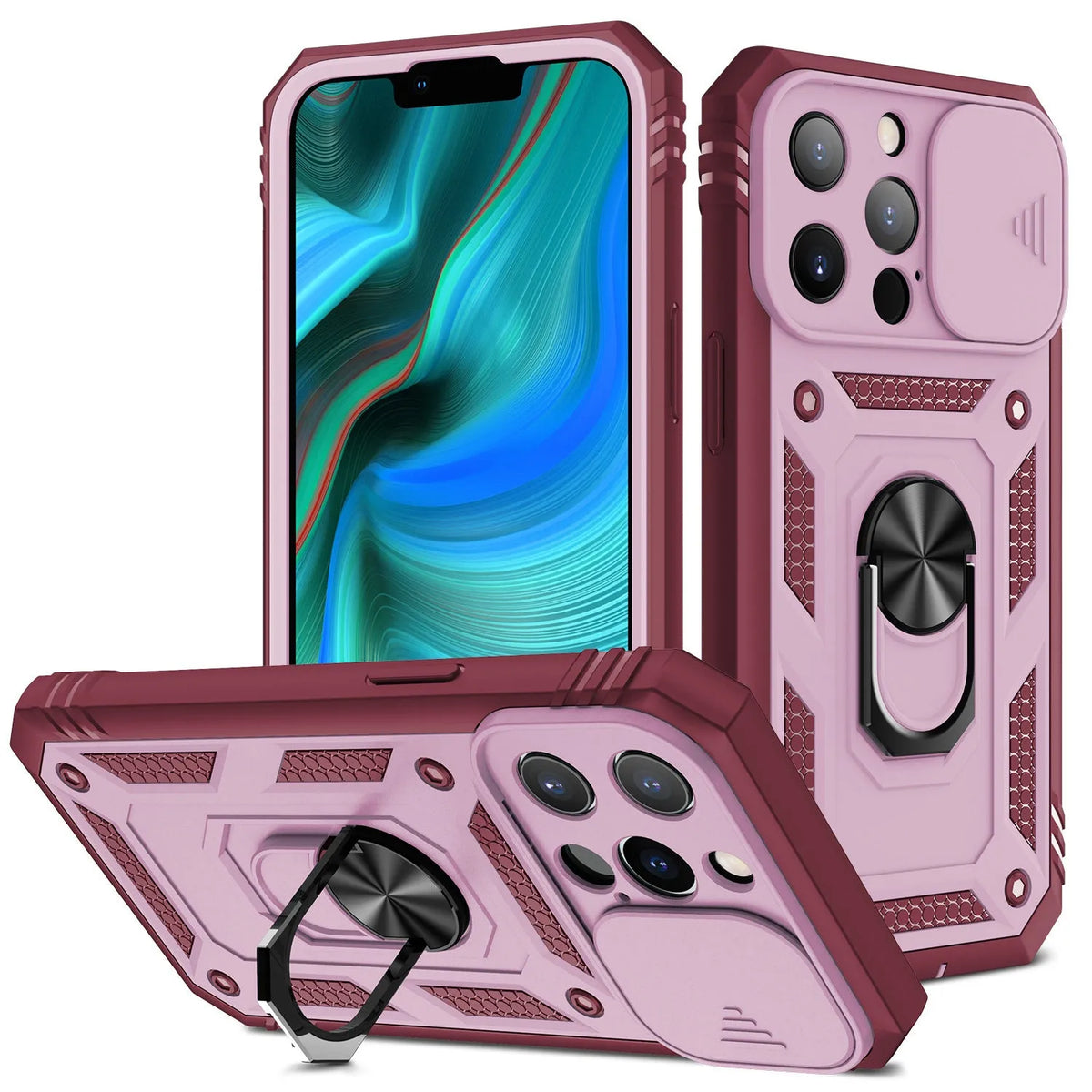 Magnetic iPhone case with sliding window bracket in two-tone colours