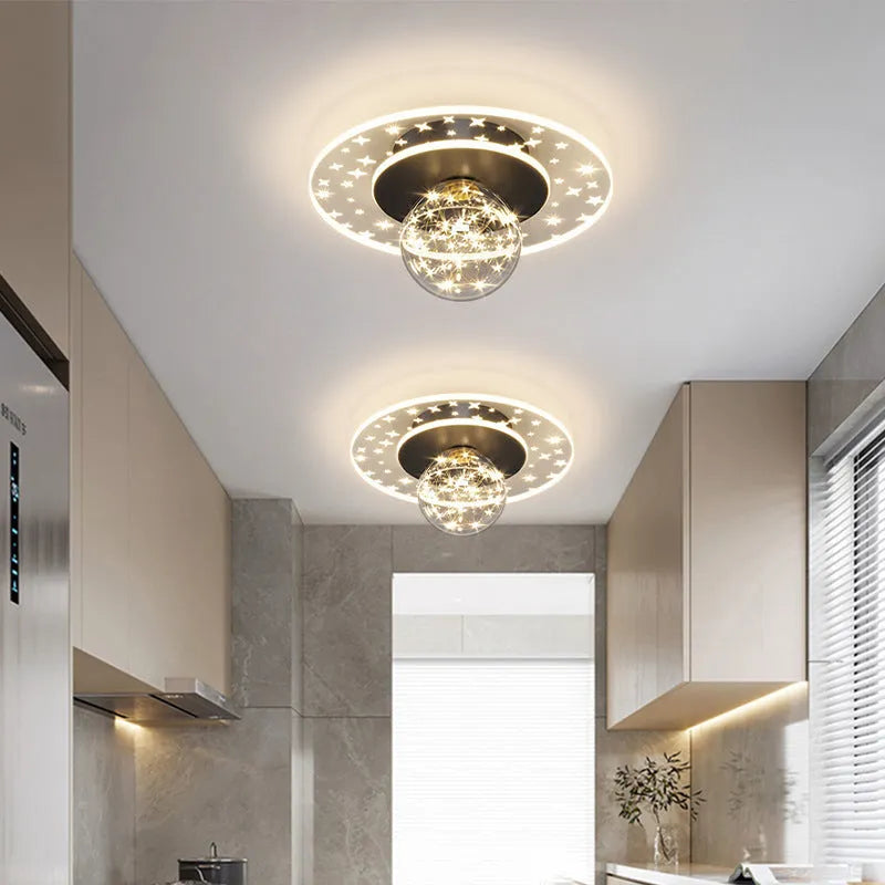 Modern simplicity style ceiling lamp for corridors in gold, black, or white finish with selectable LED colours.
