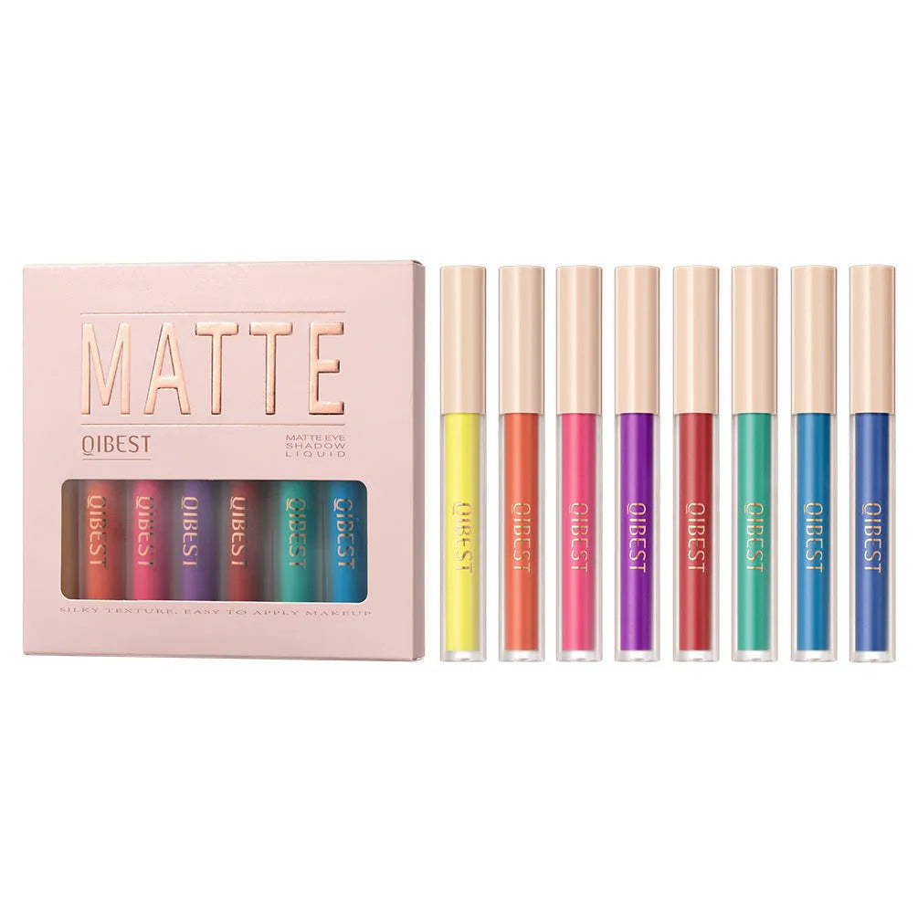 Matte liquid eyeshadow 8-piece box set with eight 2g tubes in khaki earth-tone shades