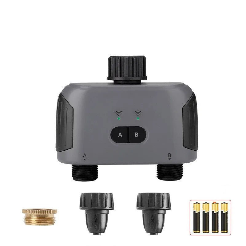 Bluetooth dual watering controller for mobile phone garden irrigation with IPX5 waterproof rating