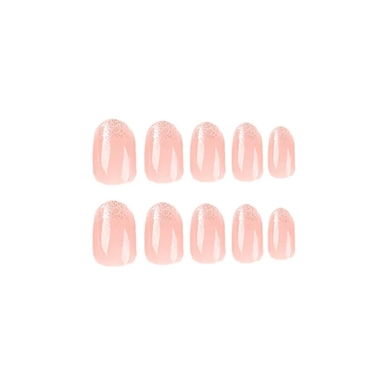 Short oval glitter French press-on nails JP2324 with 24 plates and glue