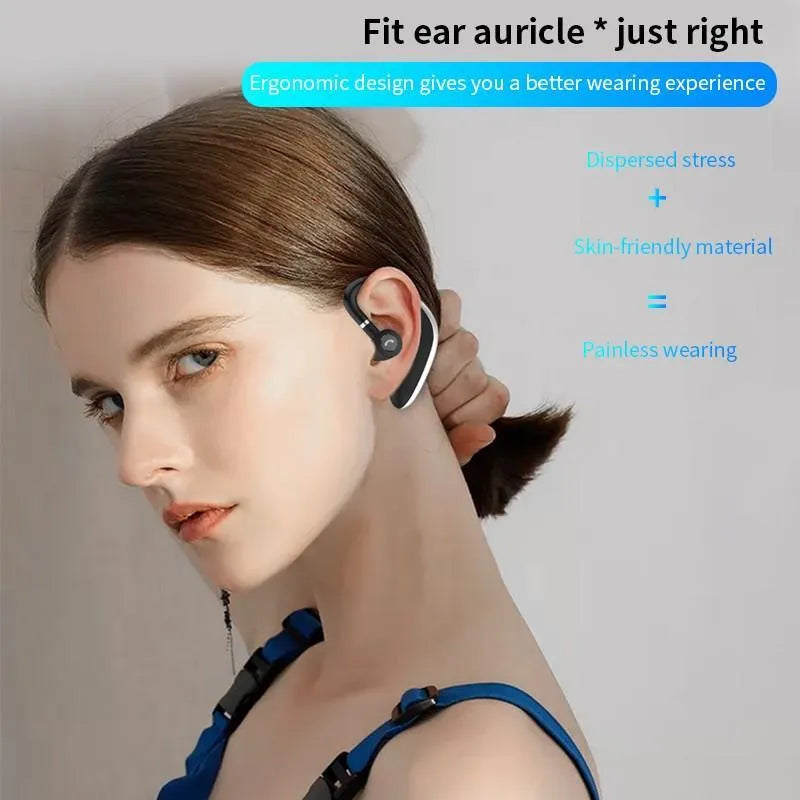Wireless in-ear Bluetooth headset with hanging ear design in white colour