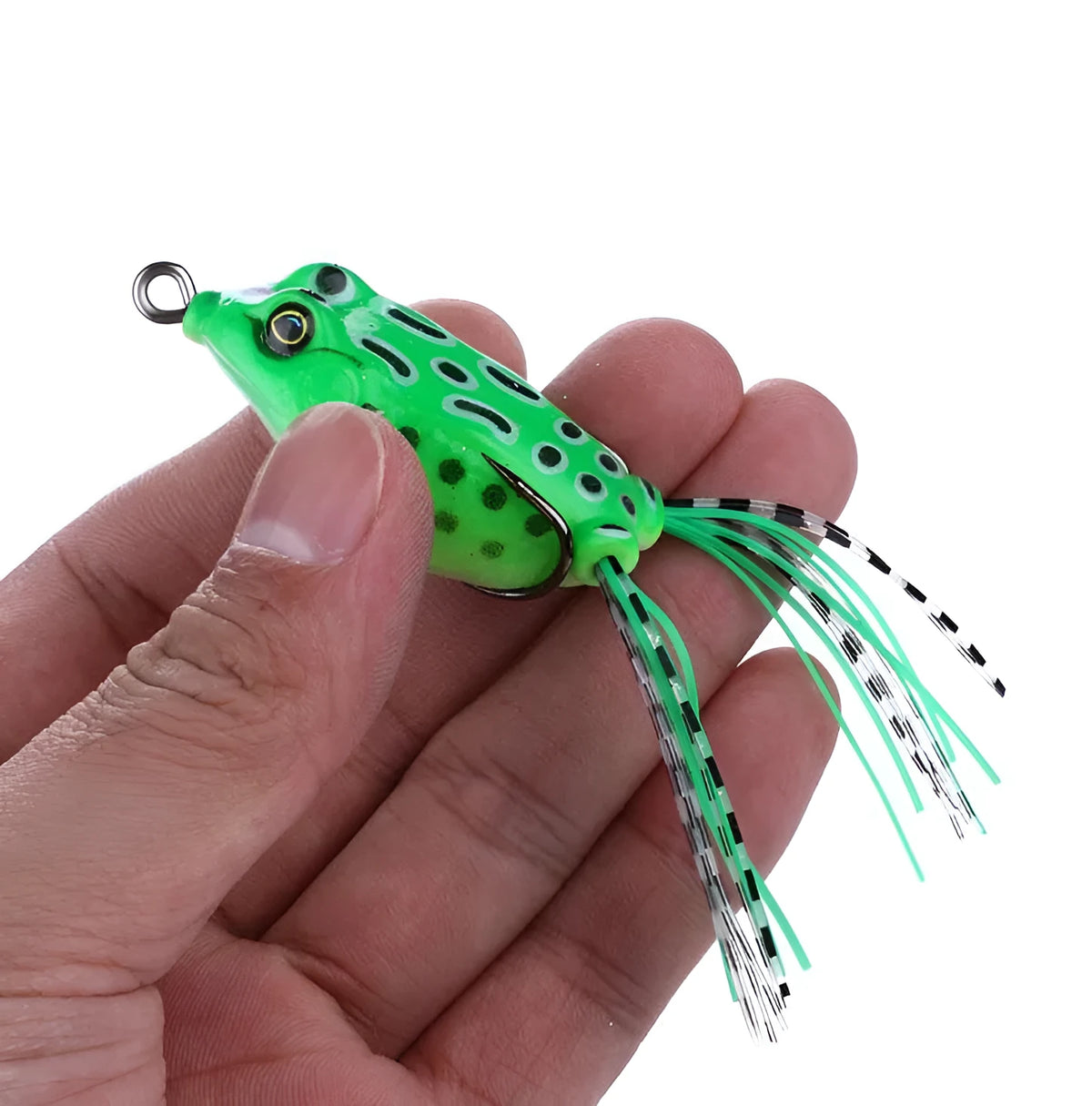 ABS plastic frog fishing bait in green, yellow, black and other colour options for topwater freshwater fishing