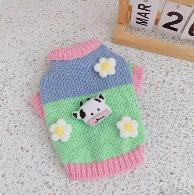 Blended pet dog sweater in flower colour, suit style, sizes L and XL for autumn and winter