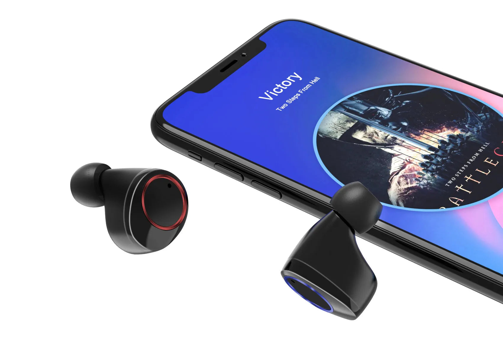 Black X11 Bluetooth wireless earbuds with touch controls and charging case with optional wireless charging