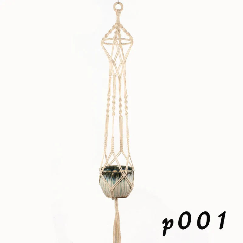 Woven wire plant holder basket with cotton rope wrapping in European village style