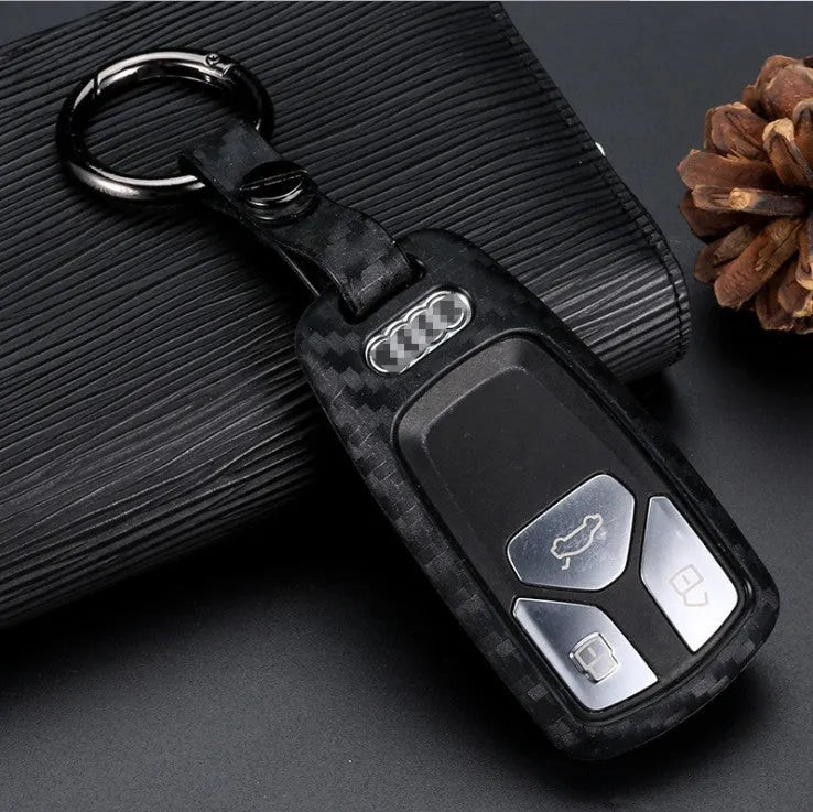 Carbon fibre silicone key case for car key protection with round button style