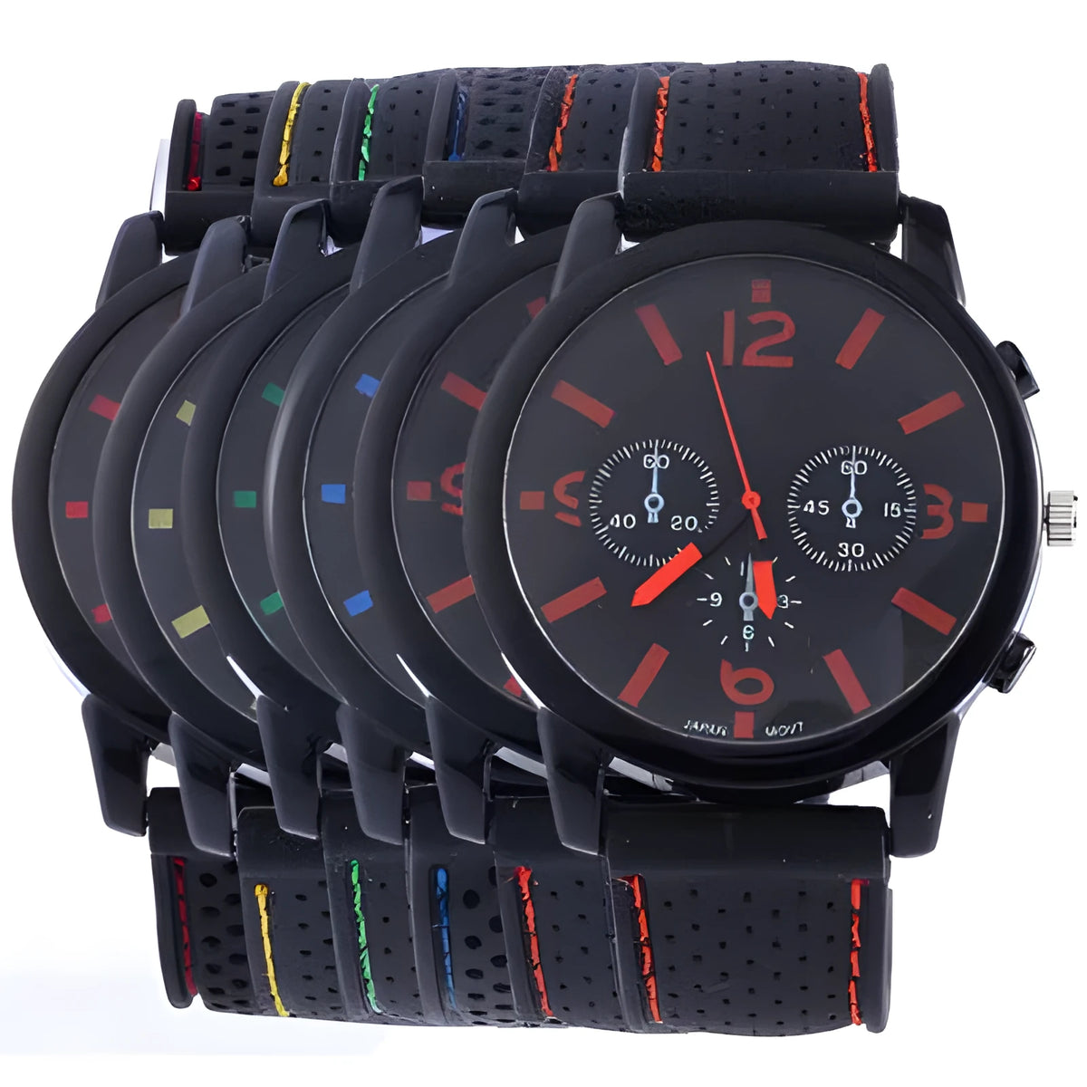 Men's three eye sports car concept watch in multiple colours including black, blue, and orange
