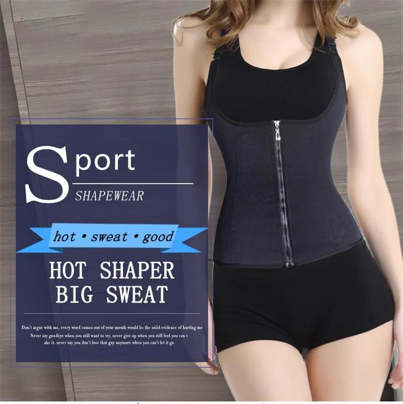 Adjustable zipper waist shaper and trimmer in black, size S, with front zip closure and stretch fabric.