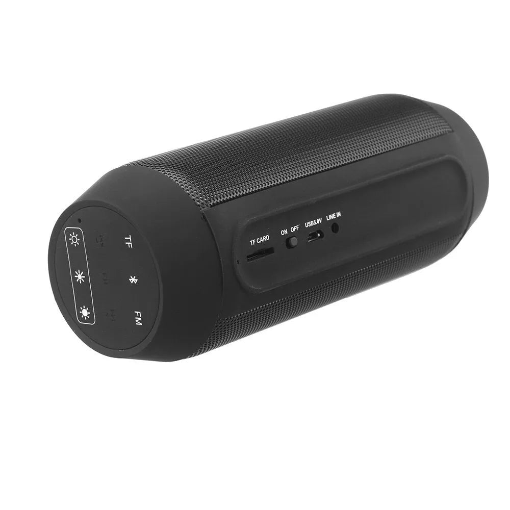Compact black or white Bluetooth speaker with colourful LED lights showing 360° sound design