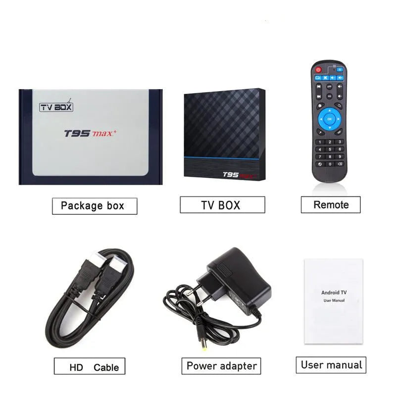 Black T95 Max Plus Android Smart TV Box with choice of 32GB or 64GB storage